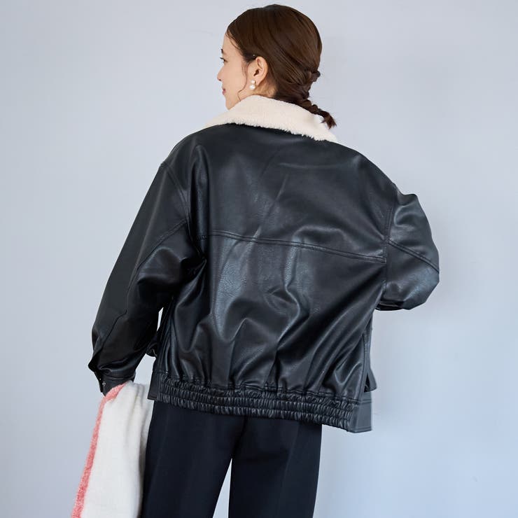 ボア襟付きレザーライクヴィンテージブルゾン[品番：COEW0007631