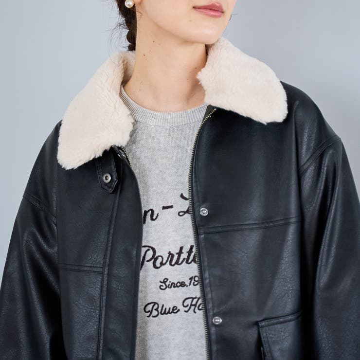 ボア襟付きレザーライクヴィンテージブルゾン[品番：COEW0007631