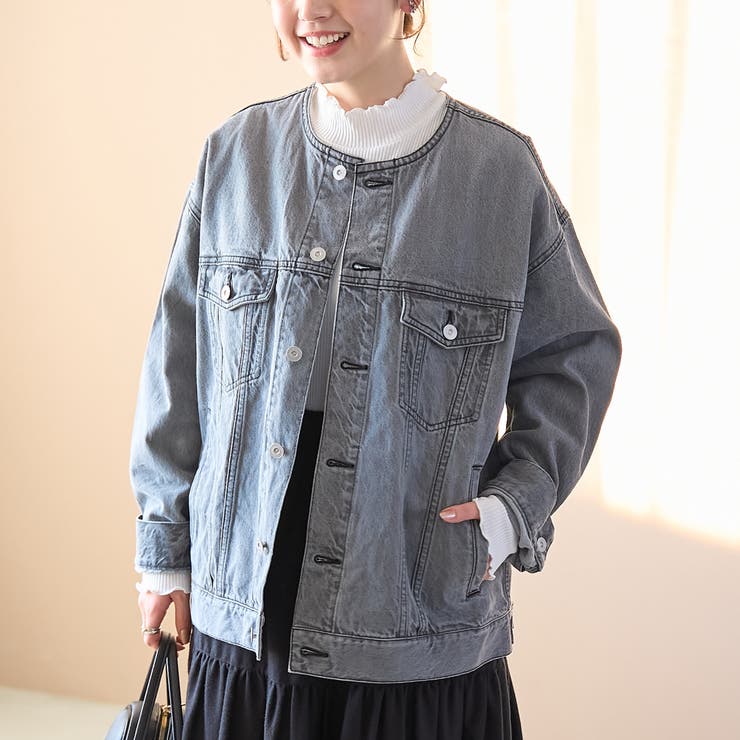 LT.GRAY | ノーカラーデニムジャケット | coen【women】