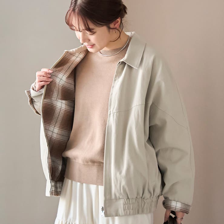 NATURAL | リバーシブルチェックブルゾン（ナチュラル） | coen【women】