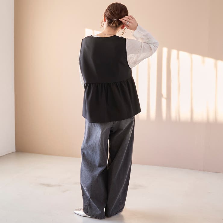 リネンライク ペプラムジップベスト | coen【women】 | 詳細画像3 