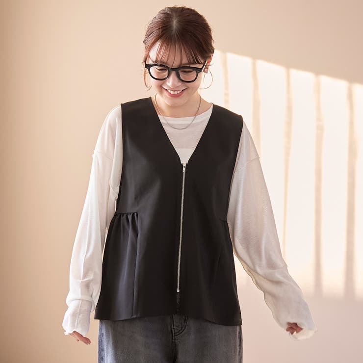 リネンライク ペプラムジップベスト | coen【women】 | 詳細画像4 