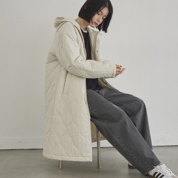 OFF WHITE | 【新型登場◎】フード付き撥水キルティングロングコート | coen【women】