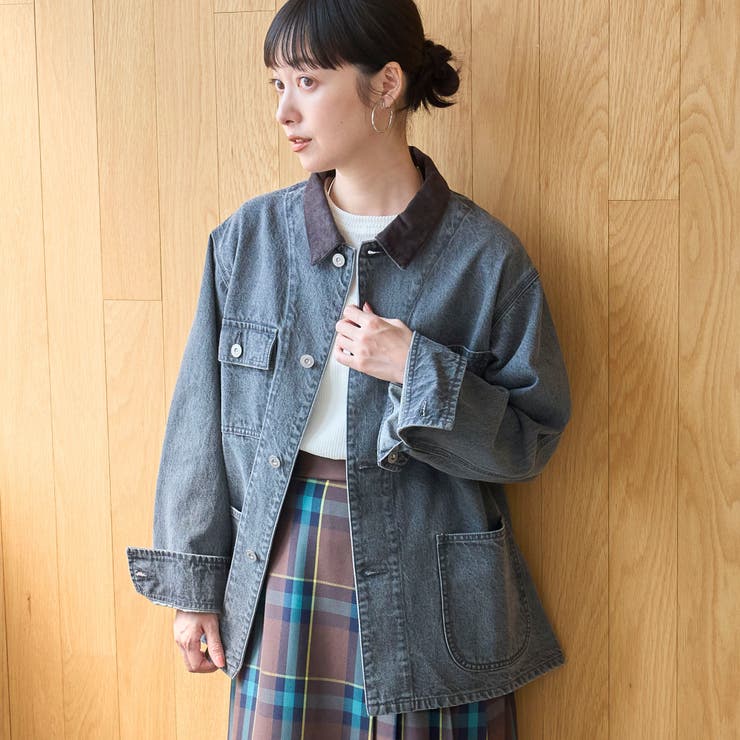 DK.GRAY | オーバーサイズ コーデュロイカラーデニムカバーオールジャケット | coen【women】
