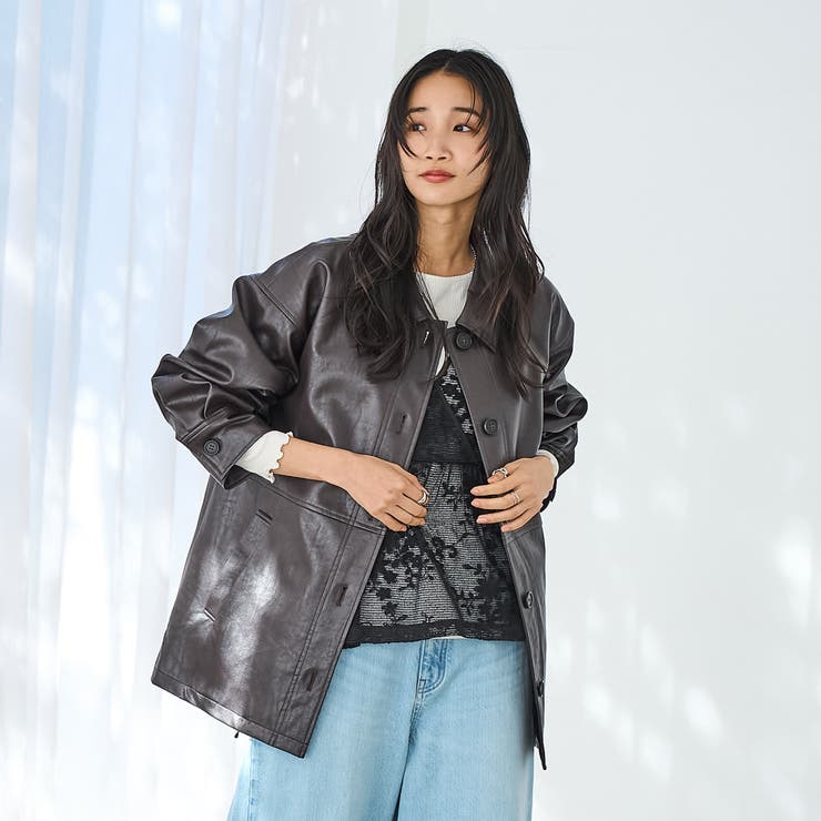 レザーライクシャツブルゾン | coen【women】 | 詳細画像6 