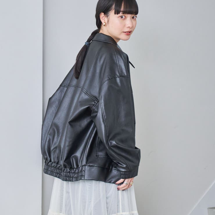 【新品未使用】COS レザー モートジャケット ブラック セール】＜ユニセックス＞フェイクレザー 比翼 ビックポケットブルゾン