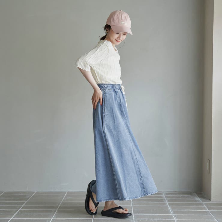 コットンレーヨンデニムパネルフレアスカート | coen【women】 | 詳細画像12 