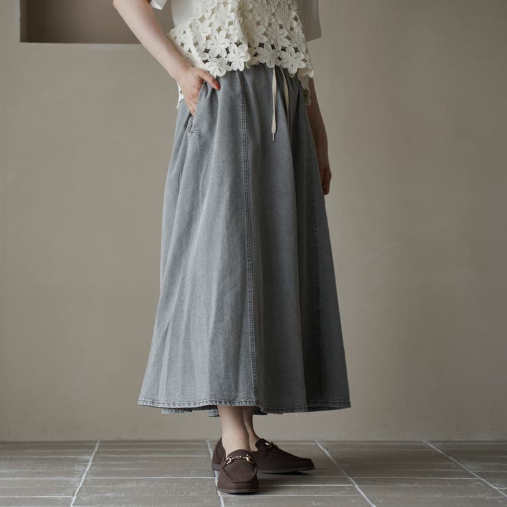 コットンレーヨンデニムパネルフレアスカート | coen【women】 | 詳細画像3 