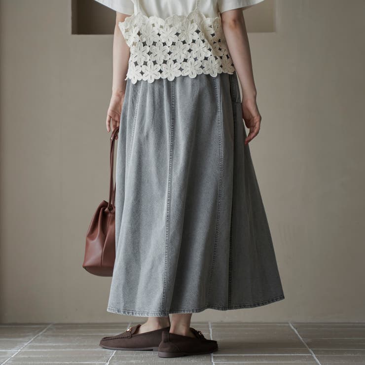 コットンレーヨンデニムパネルフレアスカート | coen【women】 | 詳細画像4 