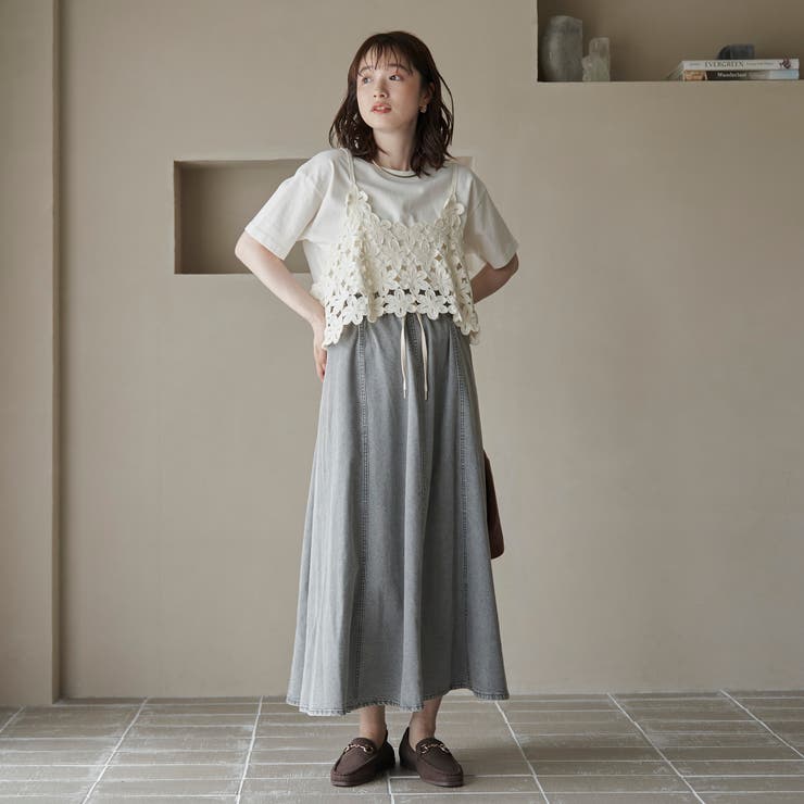 コットンレーヨンデニムパネルフレアスカート | coen【women】 | 詳細画像5 