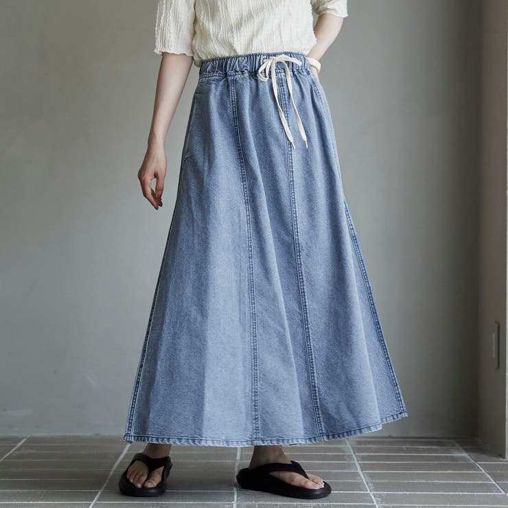COBALT | コットンレーヨンデニムパネルフレアスカート | coen【women】
