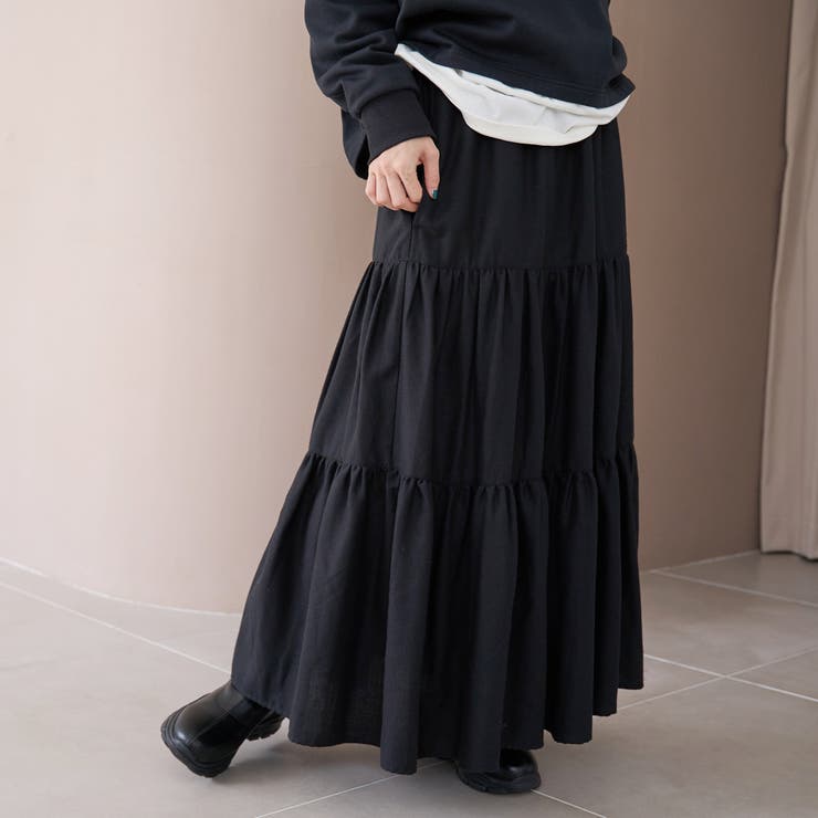BLACK | ウールライクガーゼティアードスカート | coen【women】