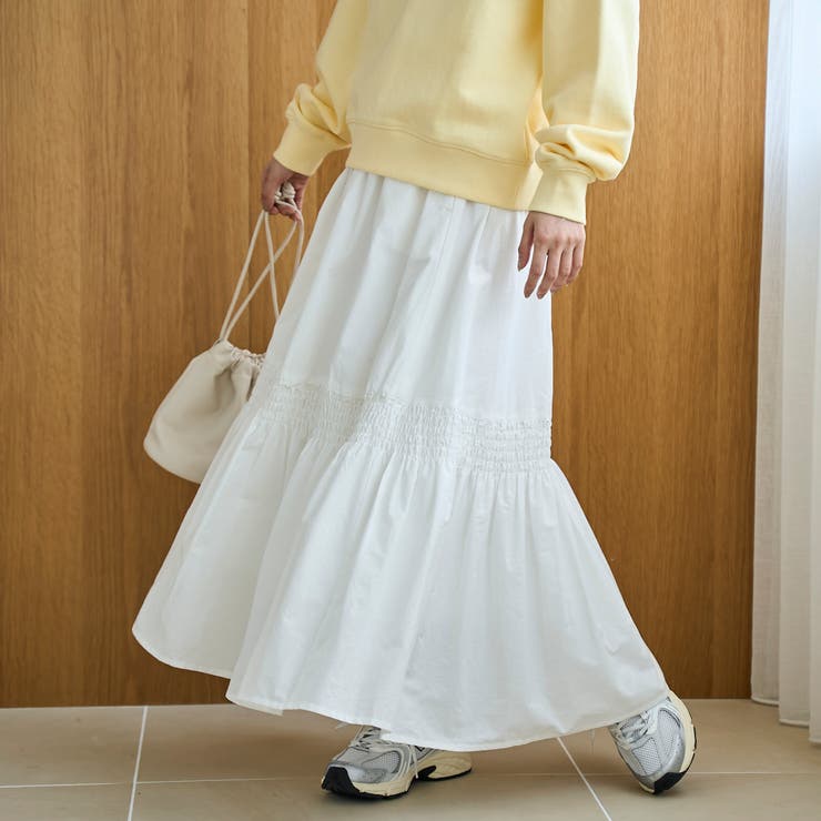 OFF WHITE | コットンタイプライター シャーリングティアードスカート | coen【women】