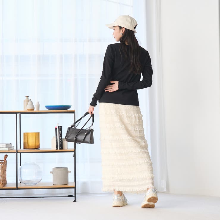 シフォンフリルロングスカート クリーム色 シフォンフリルナロースカート[品番：COEW0006796]｜coen【women