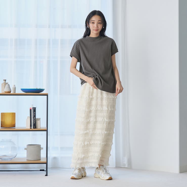シフォンフリルロングスカート クリーム色 シフォンフリルナロースカート[品番：COEW0006796]｜coen【women