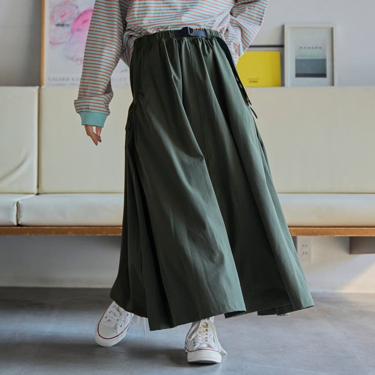 スカート CO ベルト付きフラワープリントチュールスカート