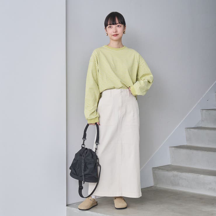 美品✨45R 麦サテンのヒッコリーベイカースカート インディゴ ミモレ丈 2 コンフォートバックサテンベイカースカート(WEB限定サイズ)[品番