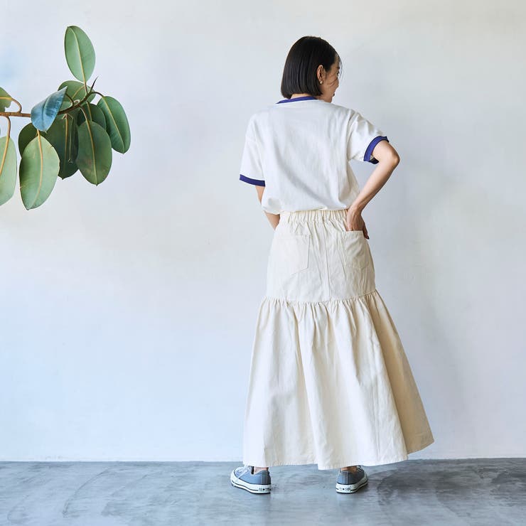 ebure（エブール）リネンコットンツイル フレアスカート ホワイト36  