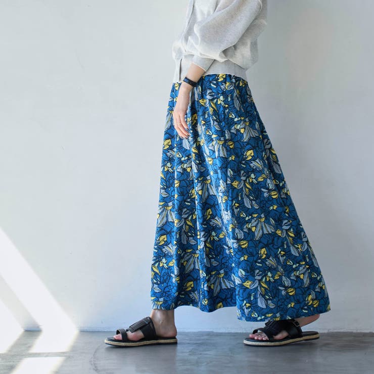 NAVY | 【WEB限定】ボタニカルプリントフレアスカート | coen【women】