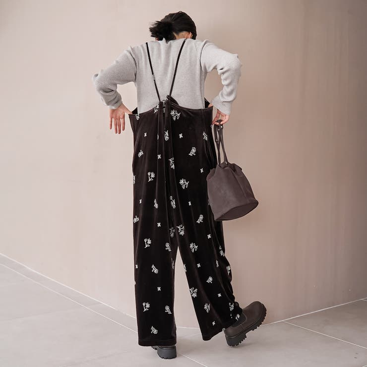 フラワー刺繍ベロアサロペット[品番：COEW0007497]｜coen【women