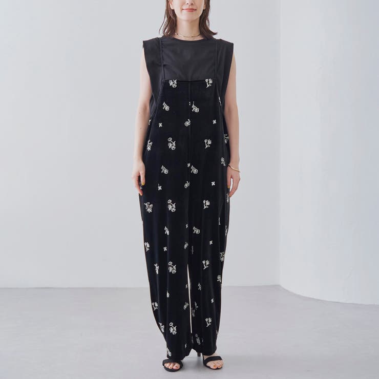 フラワー刺繍ベロアサロペット[品番：COEW0007497]｜coen【women