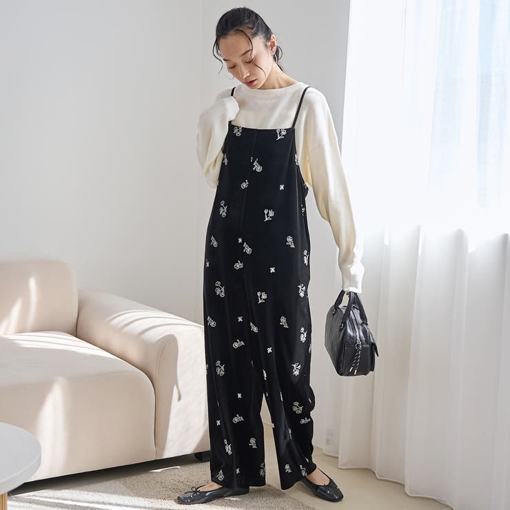 フラワー刺繍ベロアサロペット | coen【women】 | 詳細画像2 