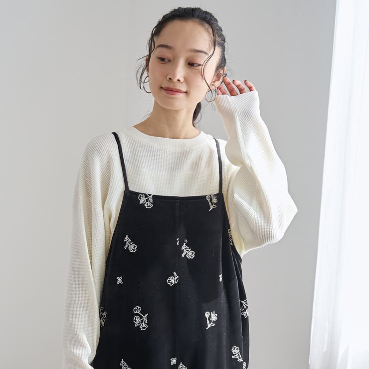 フラワー刺繍ベロアサロペット[品番：COEW0007497]｜coen【women