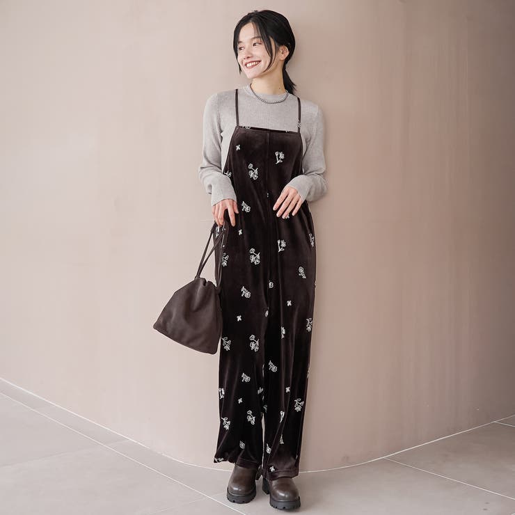 フラワー刺繍ベロアサロペット[品番：COEW0007497]｜coen【women