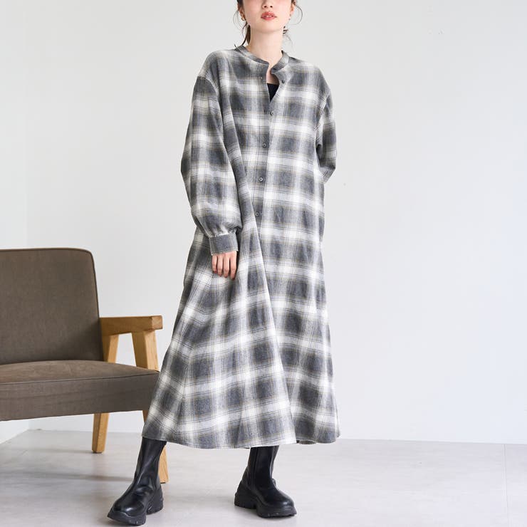 DK.GRAY | オンブレチェックライトネルシャツワンピース | coen【women】