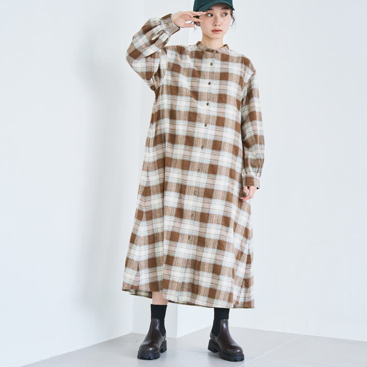 MD.BROWN | オンブレチェックライトネルシャツワンピース | coen【women】