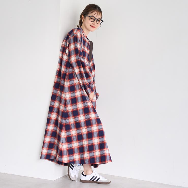 NAVY | オンブレチェックライトネルシャツワンピース | coen【women】