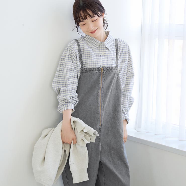 LT.GRAY | フロントジップデザインデニムサロペット | coen【women】