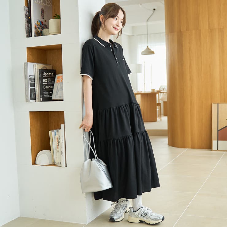 Penneys（ぺニーズ）別注】配色ライン ティアードポロ襟ワンピース