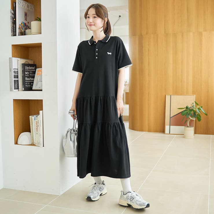Penneys（ぺニーズ）別注】配色ライン ティアードポロ襟ワンピース