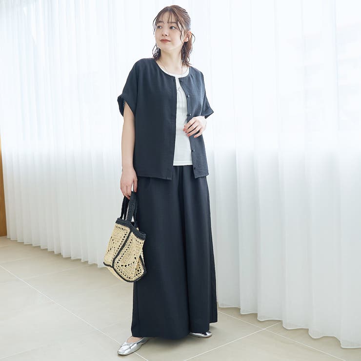BLACK | 【接触冷感/UVカット/セットアイテム】リネンタッチTブラウスセットアップ | coen【women】