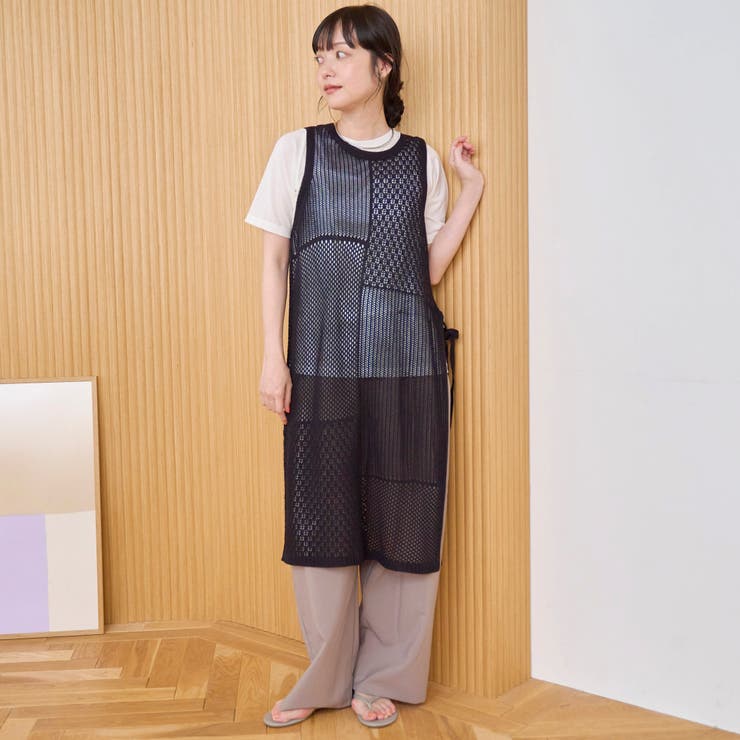 パッチワーク風 透かし編みメッシュニットロングジレ | coen【women】 | 詳細画像10 