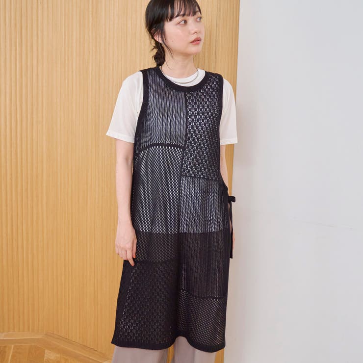 パッチワーク風 透かし編みメッシュニットロングジレ | coen【women】 | 詳細画像13 