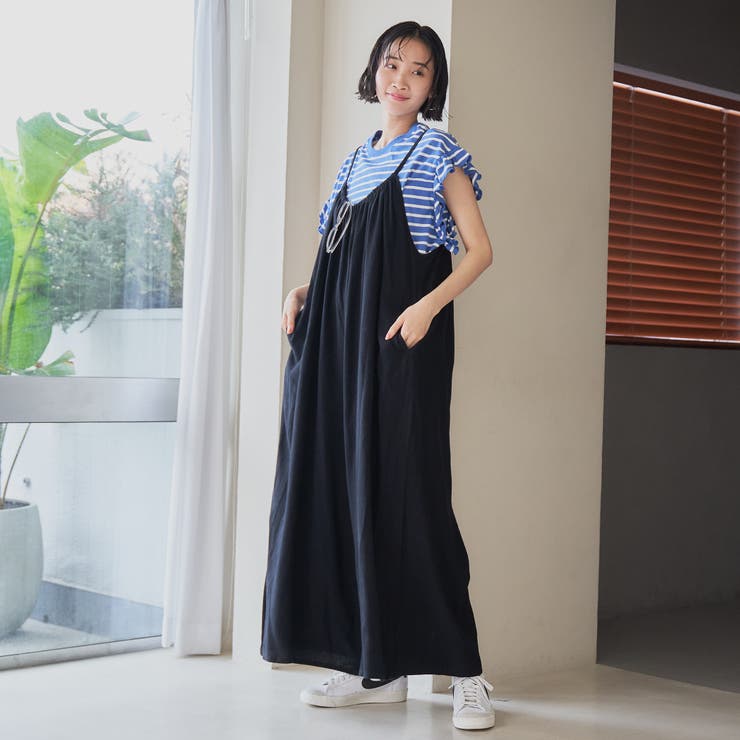 BLACK | 涼感強撚サンドサロペットパンツ | coen【women】