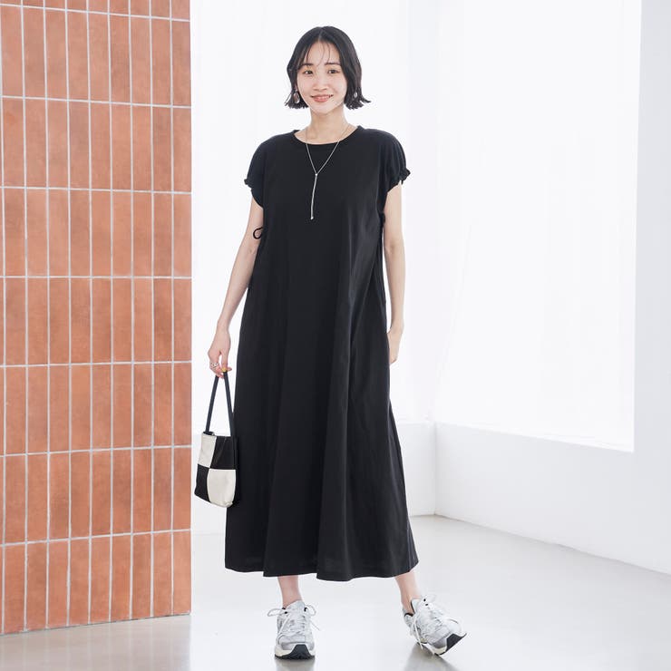 BLACK | 【接触冷感・UVカット】WELLTECT USA 袖リボンフレアワンピース | coen【women】