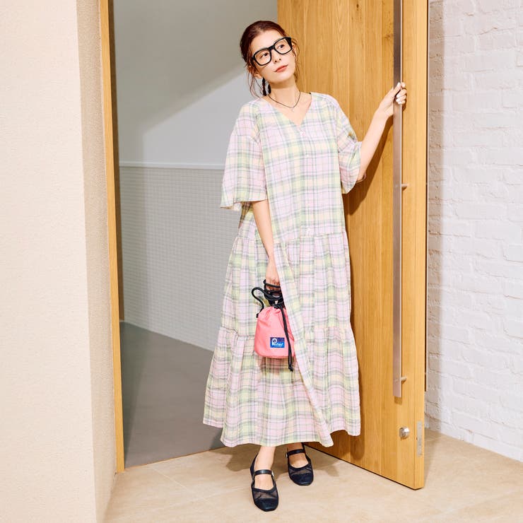LT.PINK | 【スザンヌさんコラボ】Suuチェックフレアスリーブワンピース | coen【women】