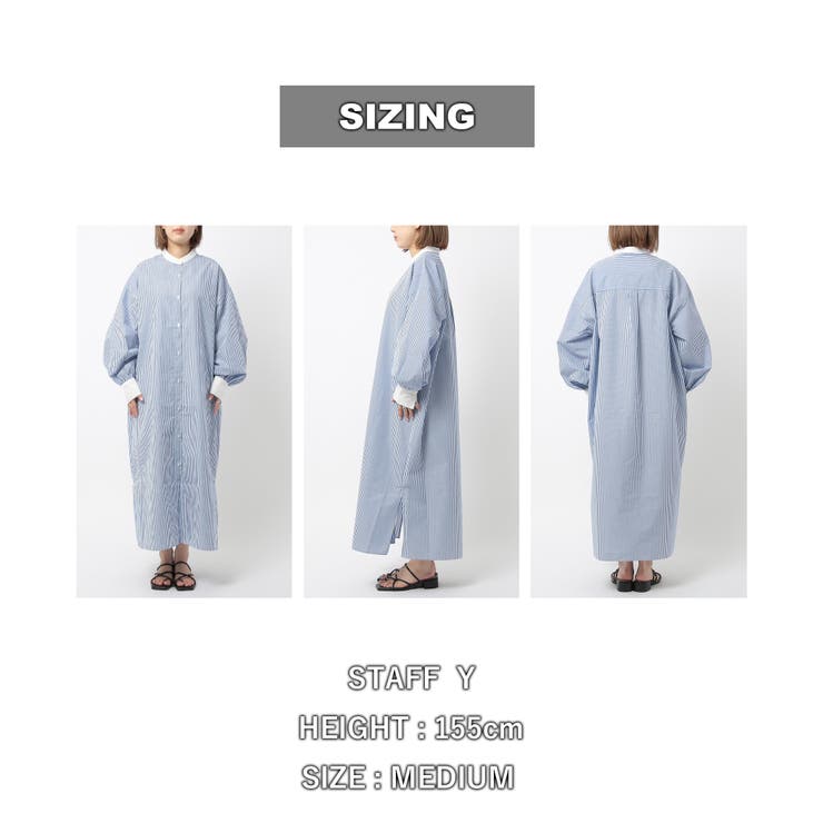 ボリュームスリーブストライプシャツワンピース[品番：COEW0003429