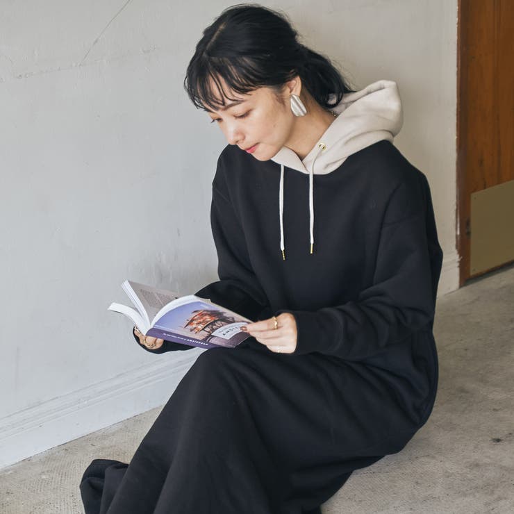 WEB限定】着丈が選べる。CVC裏起毛フーディーパーカーマキシワンピース