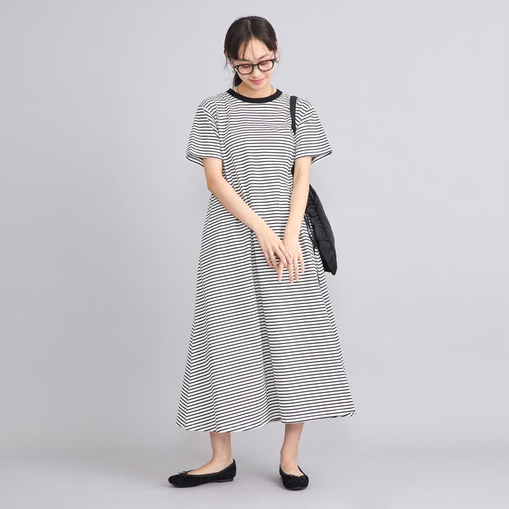 WHITE | USAコットンレトロボーダーフレアマキシワンピース | coen【women】