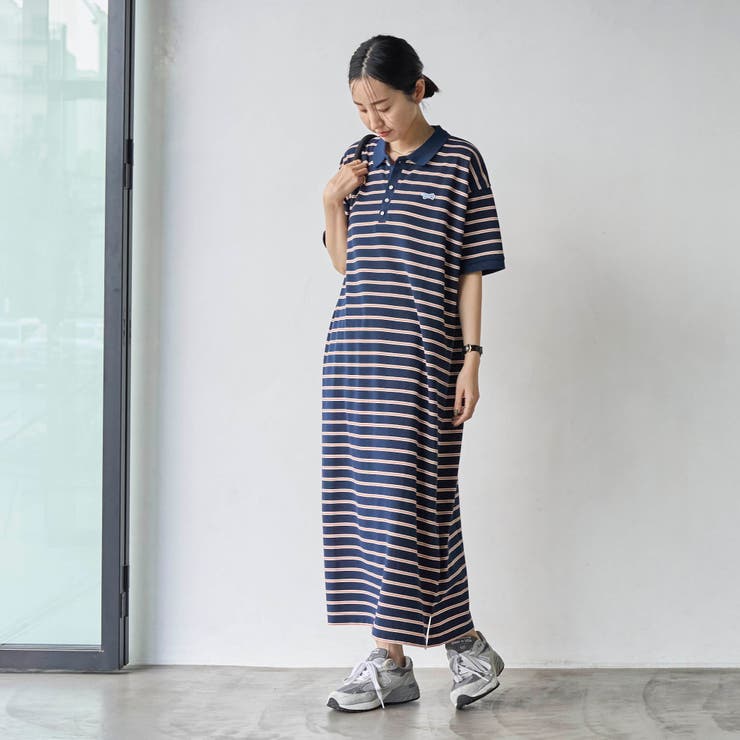 T/Cカノコウィンドペン柄パネルチェックジャガード半袖ポロワンピース PENNEYS（ぺニーズ）別注カノコポロワンピース[品番：COEW0005665