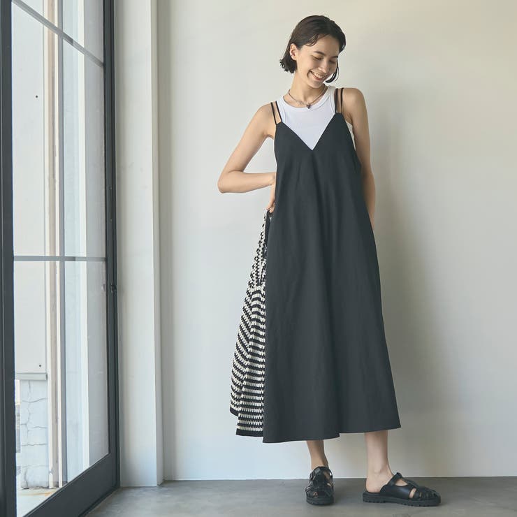 BLACK | ポリツイルダブルストラップキャミワンピース | coen【women】