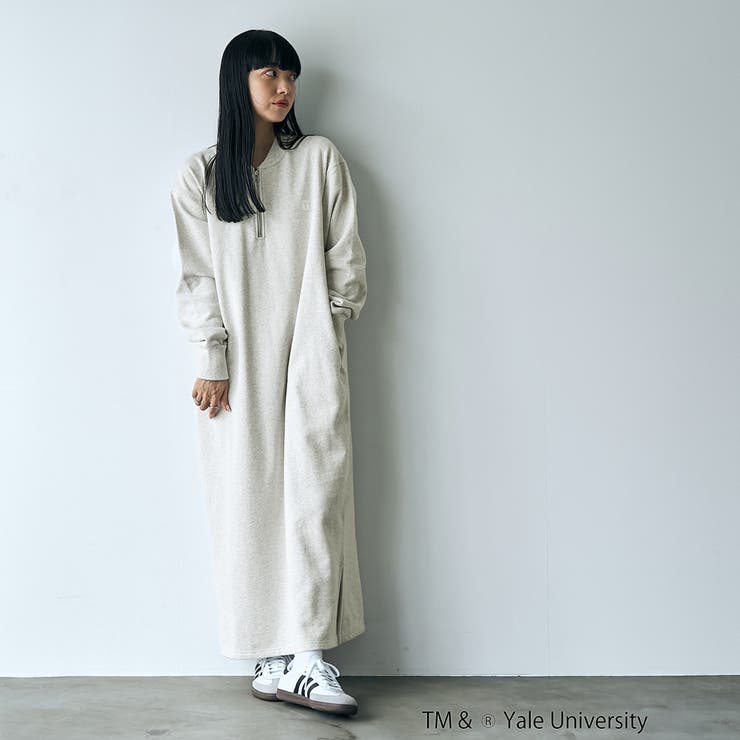 LT.GRAY | YALE別注ロゴプリントハーフジップワンピース | coen【women】