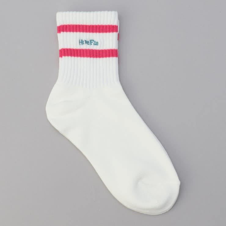 PINK | ライン×ロゴ刺繍 クルーソックス | coen【women】