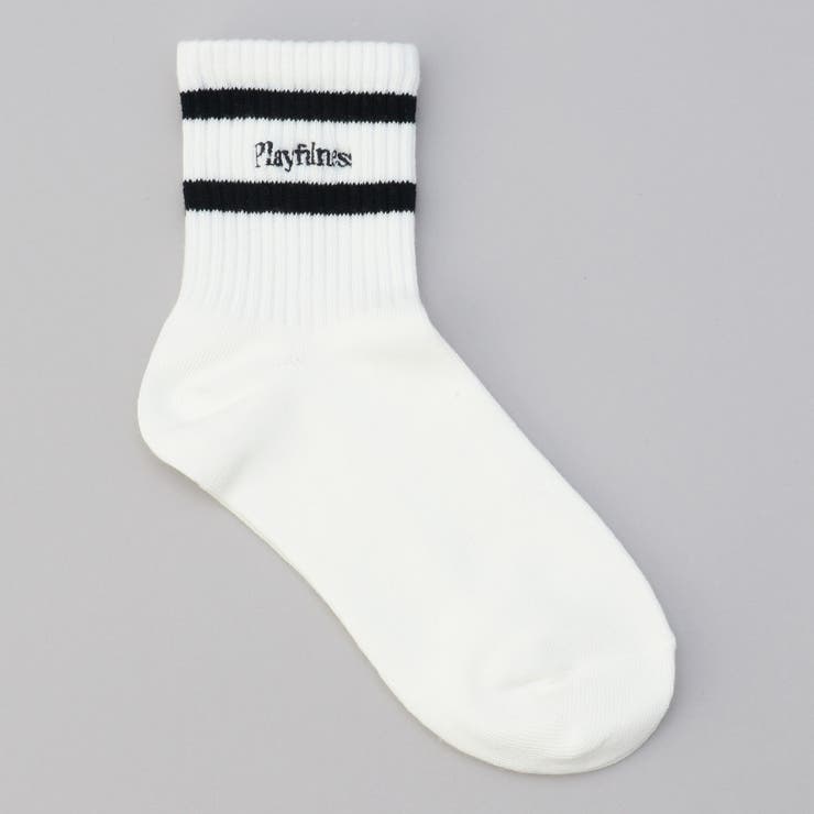 NAVY | ライン×ロゴ刺繍 クルーソックス | coen【women】