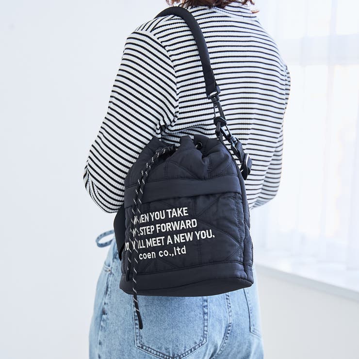 【再入荷・新色登場】ロゴ刺繍 幾何柄 キルト巾着ショルダーバッグ | coen【women】 | 詳細画像2 