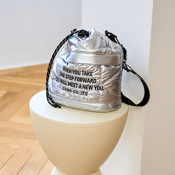 SILVER | ロゴ刺繍 幾何柄 キルト巾着ショルダーバッグ | coen【women】